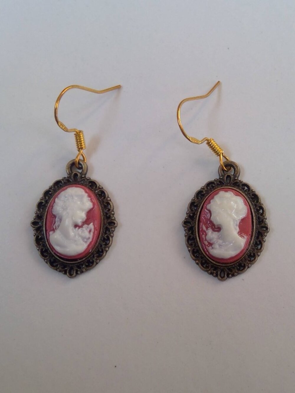 Pretty Coral Colour Cameo Earrings